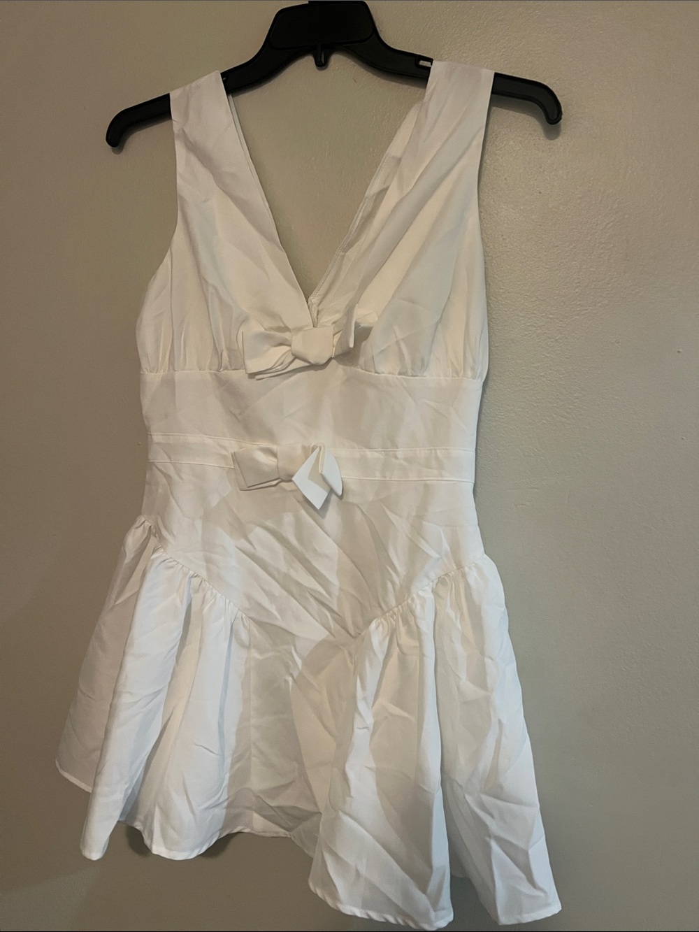 Corset Cute Bow Decor V-Neck A-Line Ruffle Mini Dress, Vacation, Date, Romantic